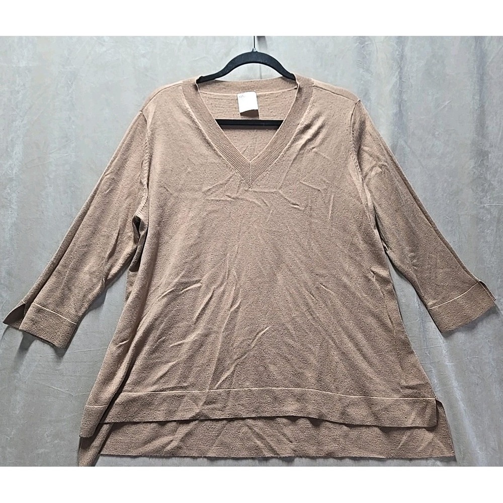 Kerisma Womens Quarte sleeve V Neck brown beige sweater Mercerized Wool Size S/M